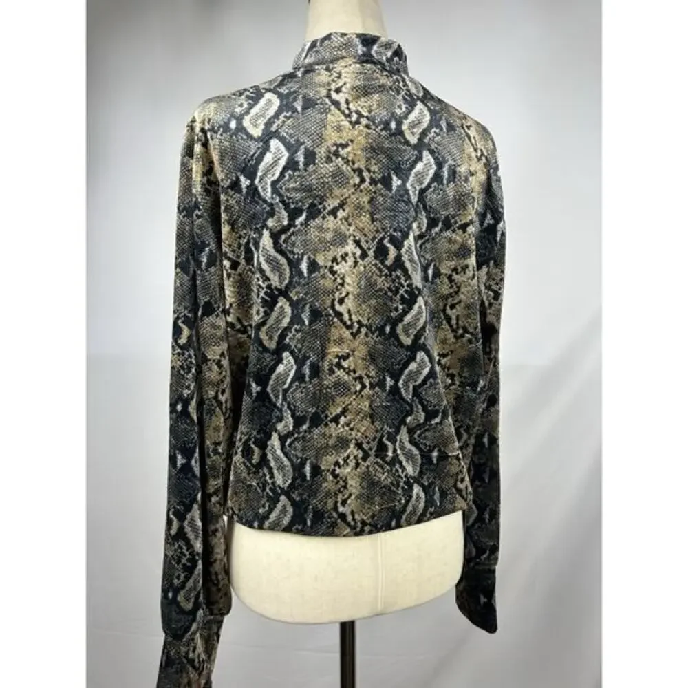 Carmen Marc Valvo Velvet Mock Neck Snakeskin Print Shirt Size M Mob‎ Wife Glam - Picture 4 of 7